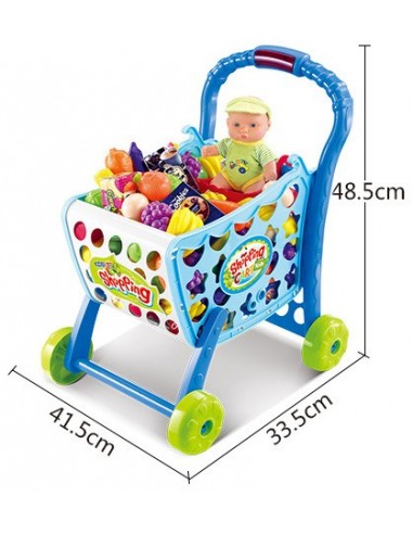 Koszyk wózek na zakupy z owocami warzywami niebieski