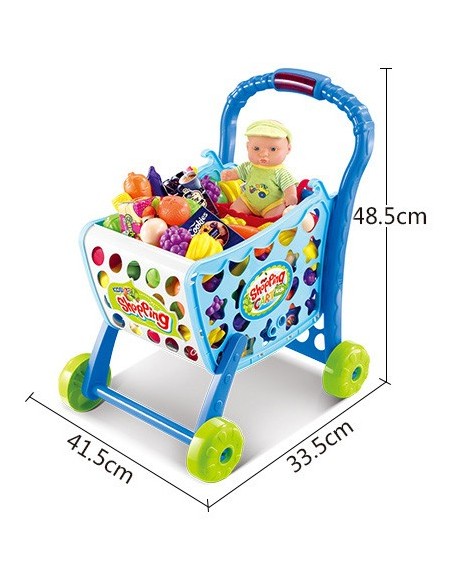 Koszyk wózek na zakupy z owocami warzywami niebieski