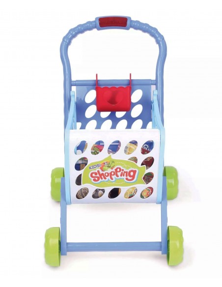 Koszyk wózek na zakupy z owocami warzywami niebieski