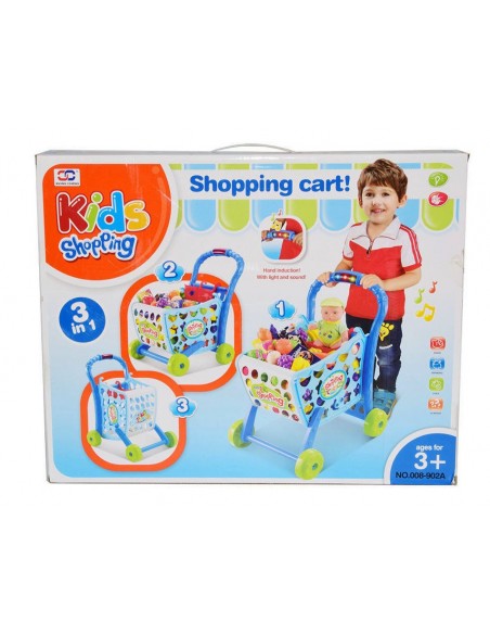 Koszyk wózek na zakupy z owocami warzywami niebieski