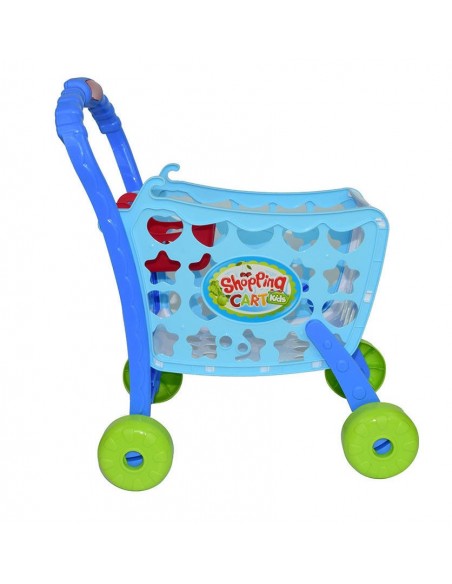 Koszyk wózek na zakupy z owocami warzywami niebieski