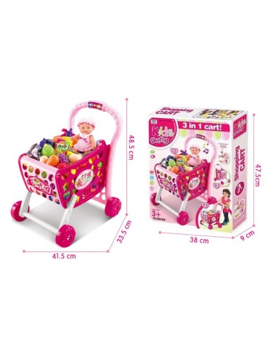 Koszyk wózek na zakupy z owocami warzywami różowy