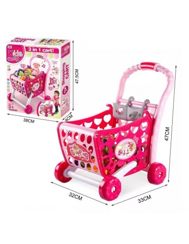 Koszyk wózek na zakupy z owocami warzywami różowy