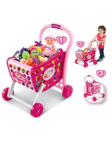 Koszyk wózek na zakupy z owocami warzywami różowy