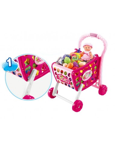 Koszyk wózek na zakupy z owocami warzywami różowy