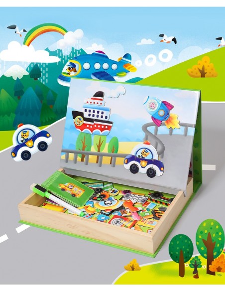 Edukacyjna tablica z magnesami POJAZDY skrzynka