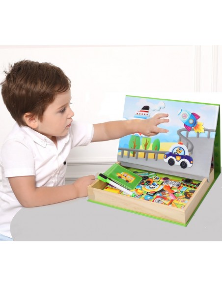 Edukacyjna tablica z magnesami POJAZDY skrzynka