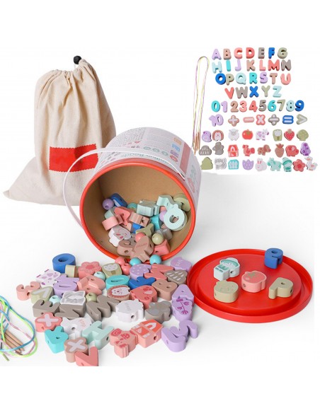 DREWNIANE PUZZLE EDUKACYJNE KLOCKI Alfabet