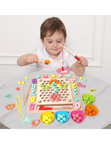 Drewniana UKŁADANKA MONTESSORI rybki kulki