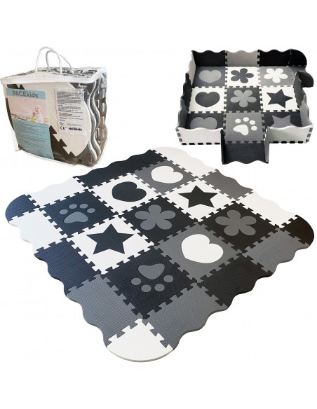 Mata piankowa NICEKIDS biało czarna kojec 120x120 cm