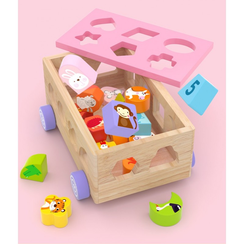 Drewniany sorter na kółkach 