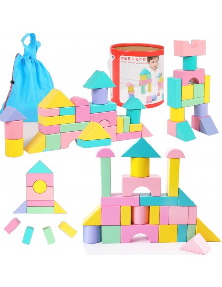 Drewniane klocki pastelowe w wiaderku