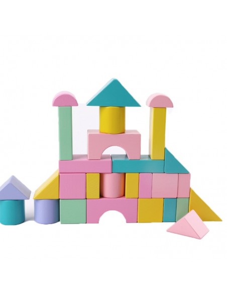 Drewniane klocki pastelowe w wiaderku