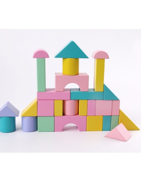 Drewniane klocki pastelowe w wiaderku