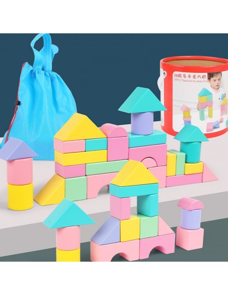 Drewniane klocki pastelowe w wiaderku