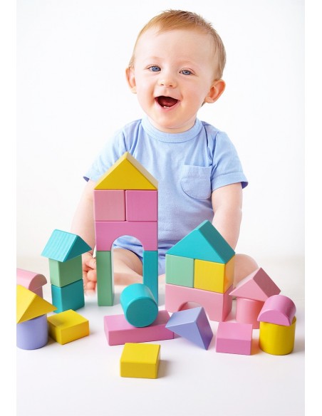 Drewniane klocki pastelowe w wiaderku