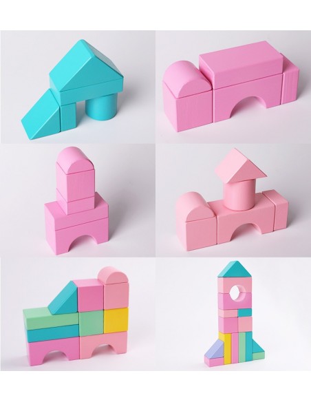 Drewniane klocki pastelowe w wiaderku