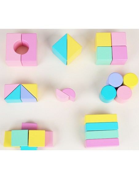 Drewniane klocki pastelowe w wiaderku