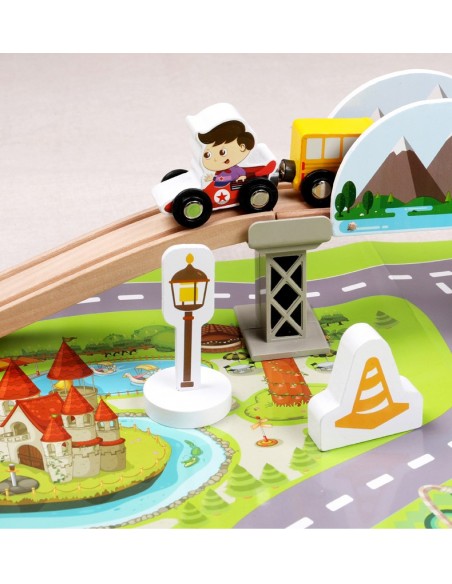 Drewniane tory z autkami