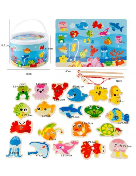 Drewniane rybki do łowienia