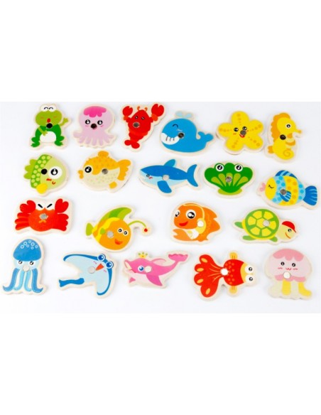 Drewniane rybki do łowienia