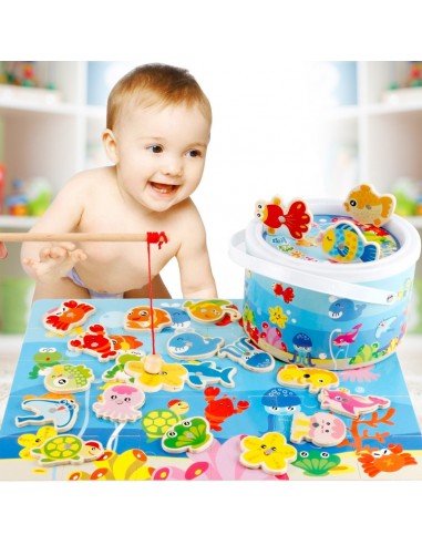 Drewniane rybki do łowienia