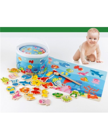 Drewniane rybki do łowienia