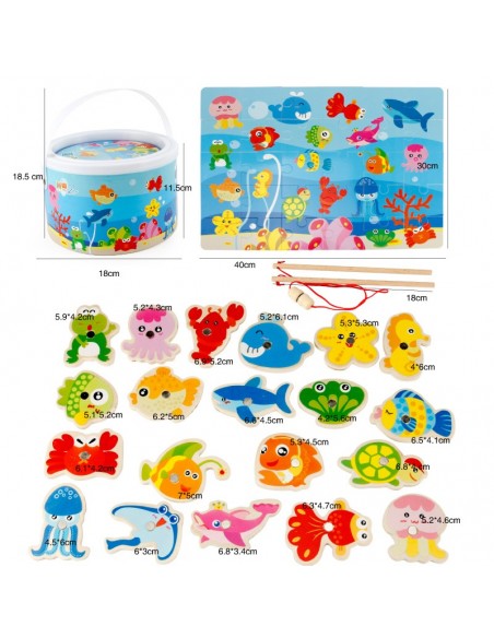 Drewniane rybki do łowienia