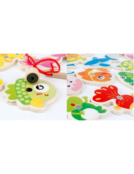 Drewniane rybki do łowienia