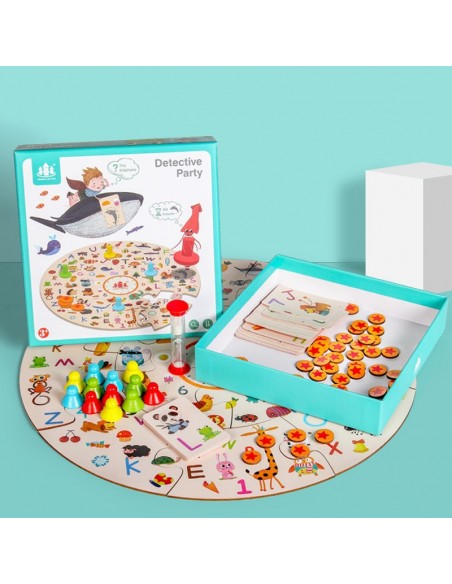 Gra edukacyjna puzzle drewniane klocki detektyw