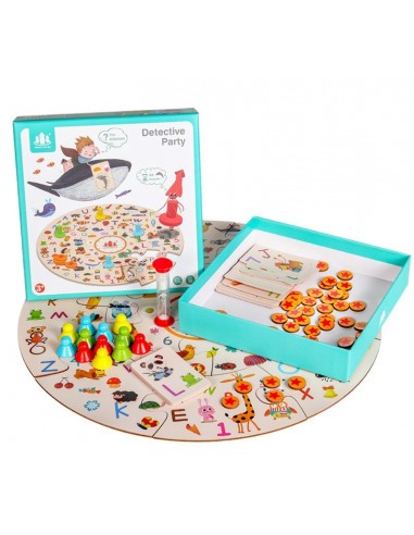 Gra edukacyjna puzzle drewniane klocki detektyw