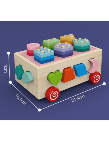 Drewniany sorter na kółkach z kolockami