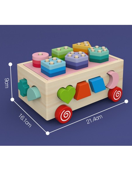 Drewniany sorter na kółkach z kolockami