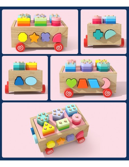 Drewniany sorter na kółkach z kolockami