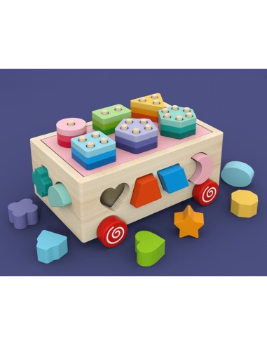 Drewniany sorter na kółkach z kolockami