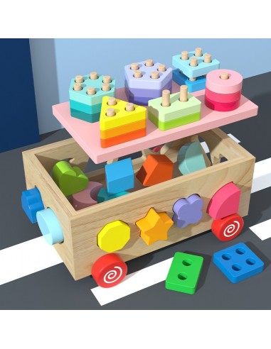 Drewniany sorter na kółkach z kolockami