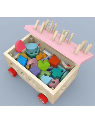 Drewniany sorter na kółkach z kolockami