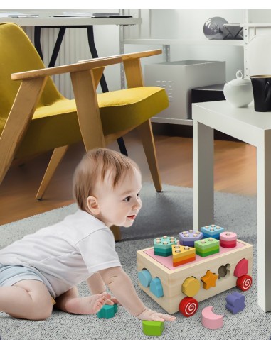 Drewniany sorter na kółkach z kolockami