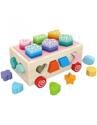 Drewniany sorter na kółkach z kolockami