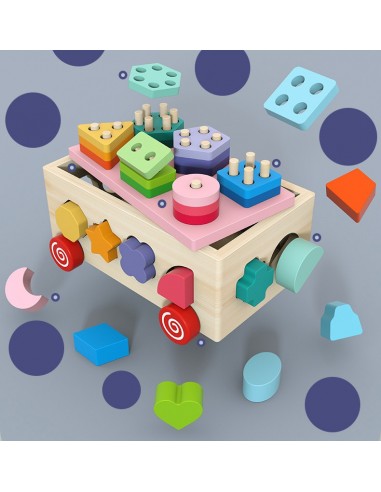 Drewniany sorter na kółkach z kolockami