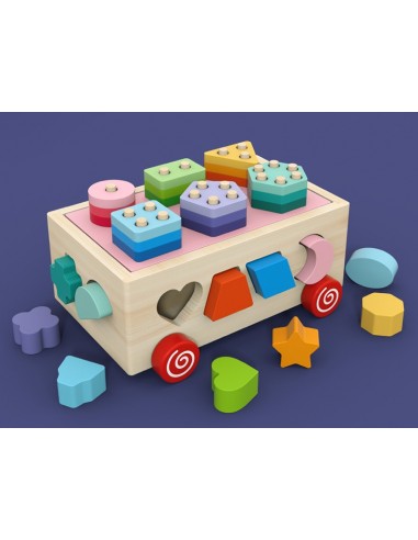 Drewniany sorter na kółkach z kolockami