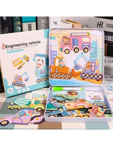 Drewniane klocki magnetyczne pojazdy