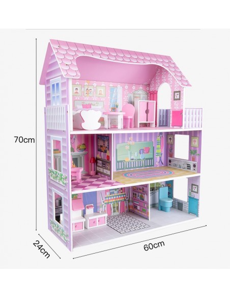 Drewniany domek dla lalek+ mebelki+ światło led