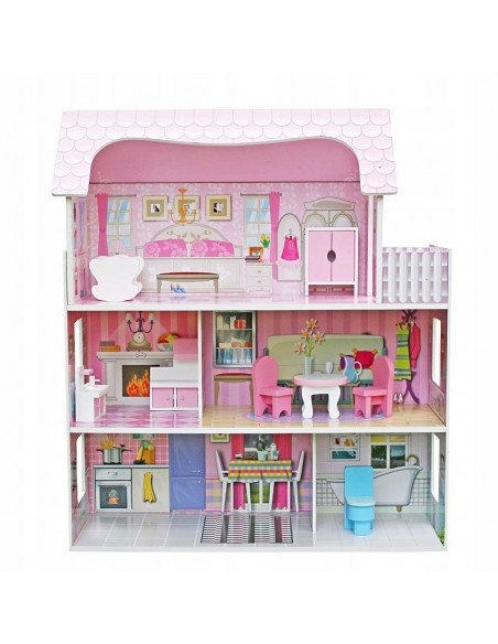 Drewniany domek dla lalek+ mebelki+ światło led