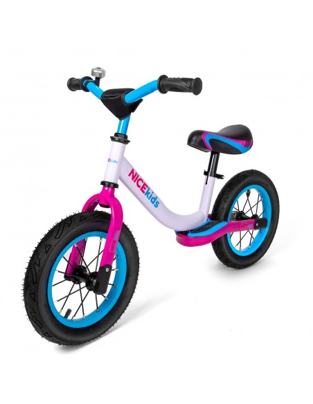Rowerek biegowy pompowane koła 12' NICEkids BIAŁO RÓŻOWY