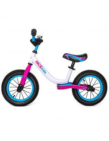 Rowerek biegowy pompowane koła 12' NICEkids BIAŁO RÓŻOWY
