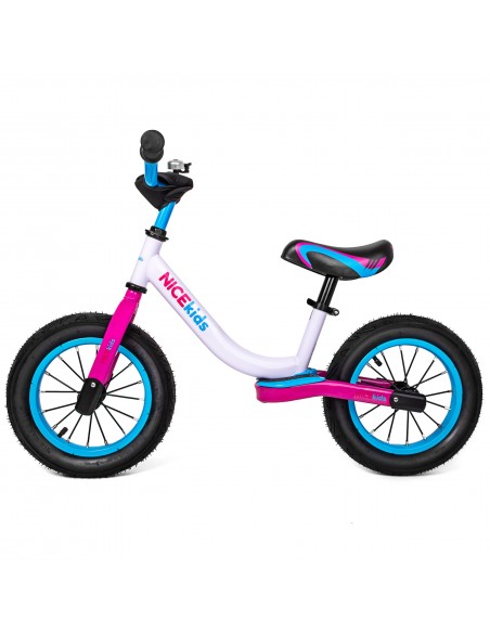Rowerek biegowy pompowane koła 12' NICEkids BIAŁO RÓŻOWY