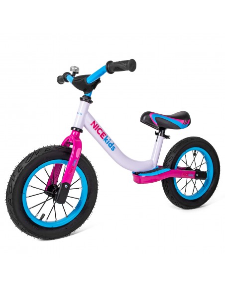 Rowerek biegowy pompowane koła 12' NICEkids BIAŁO RÓŻOWY