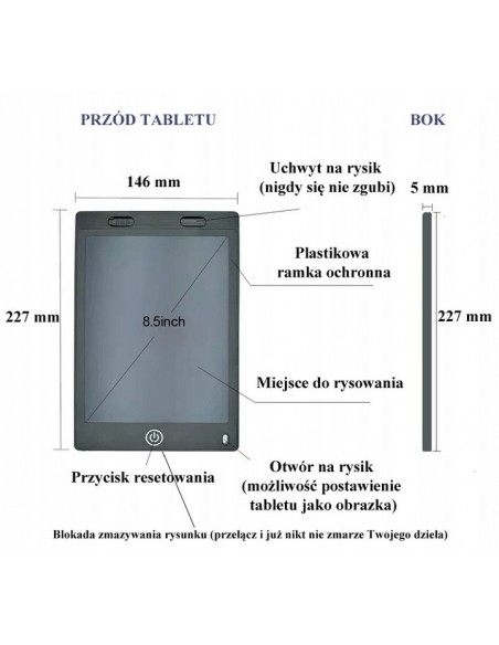Cyfrowy TABLET DO RYSOWANIA znikopis LCD 8,5"