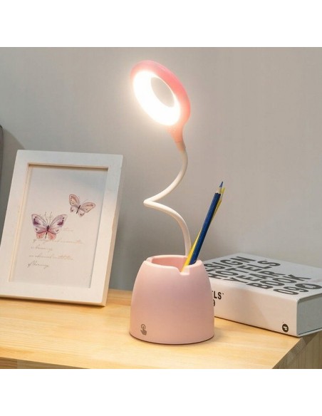 LAMPKA BIURKOWA RÓŻOWA Z POJEMNIKIEM
